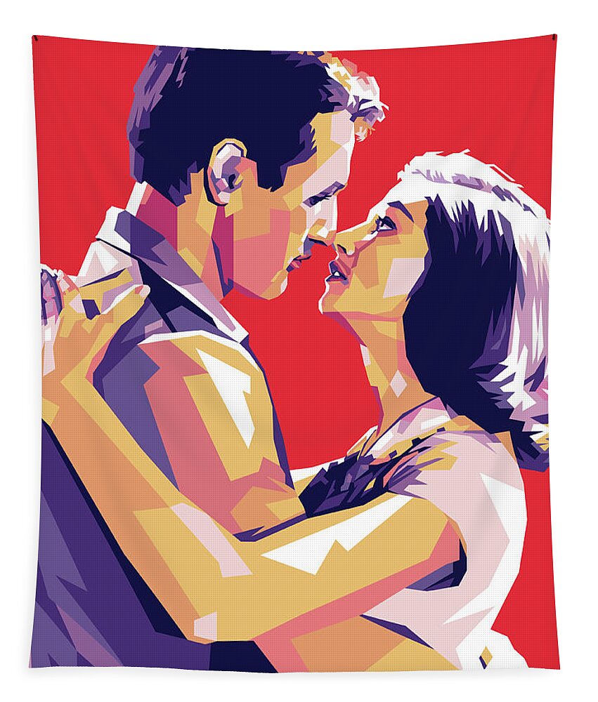 Paul Newman Tapestry featuring the mixed media Paul Newman and Pier Angeli #1 by Movie World Posters