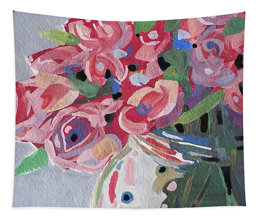 Still Life Tapestry featuring the painting Pink Roses by Sheila Romard