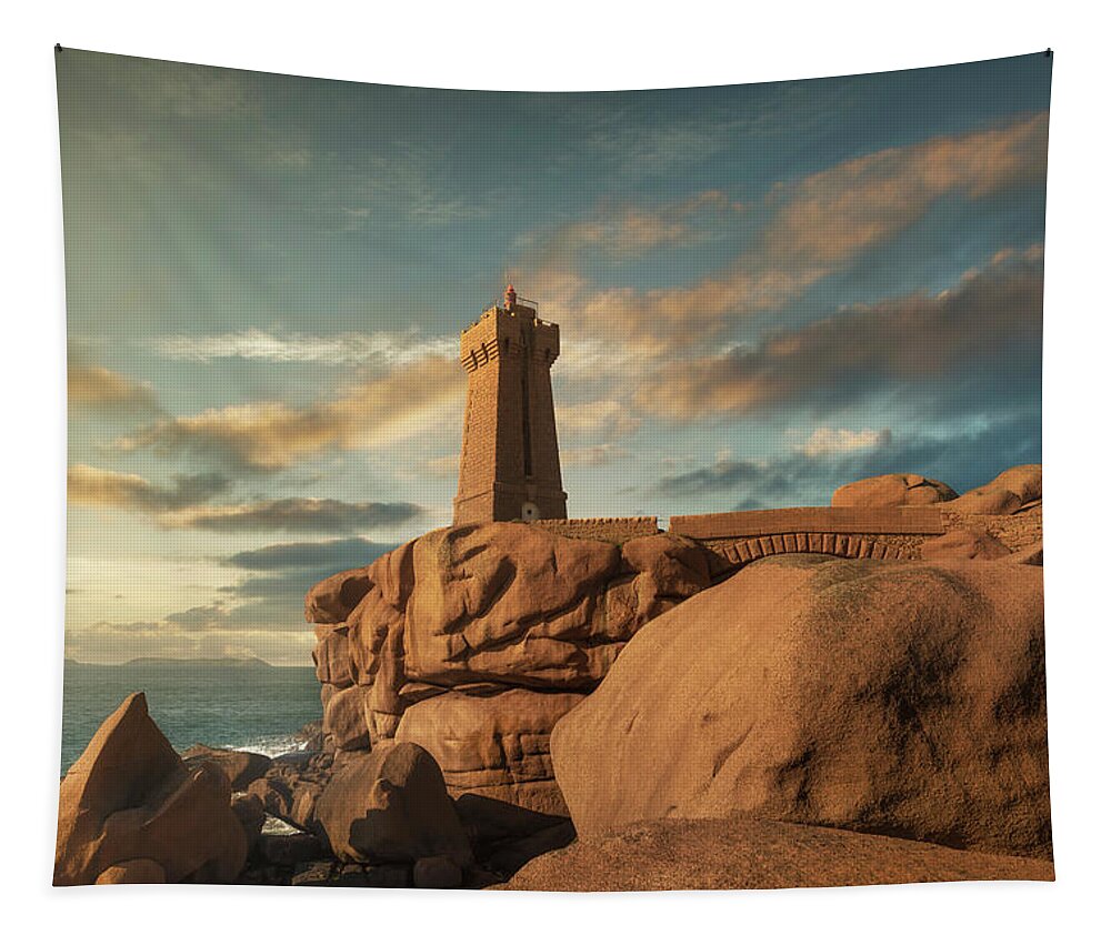 Coast Tapestry featuring the photograph Ploumanac'h lighthouse, Brittany by Stefano Orazzini