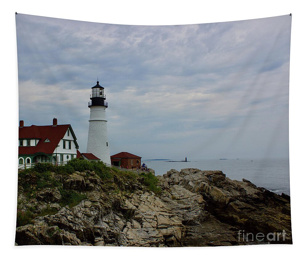  Tapestry featuring the pyrography Portland Lighthouse #1 by Annamaria Frost