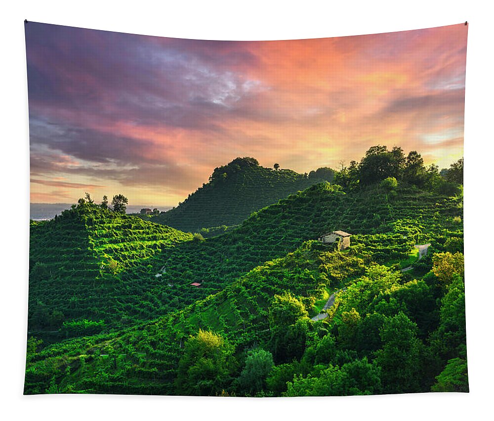 Prosecco Tapestry featuring the photograph Prosecco Hills Sunset by Stefano Orazzini