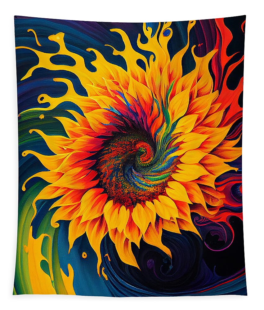 Series Tapestry featuring the digital art Rainbow sunflower #1 by Sabantha