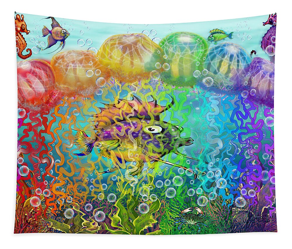 Rainbow Tapestry featuring the digital art Rainbow Tentacles #1 by Kevin Middleton