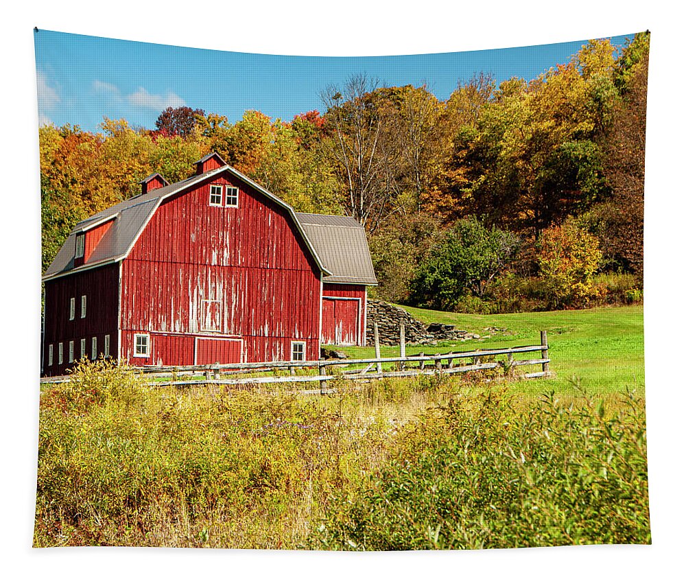 Rural Tapestry featuring the photograph Red Barn Farm by Cathy Kovarik
