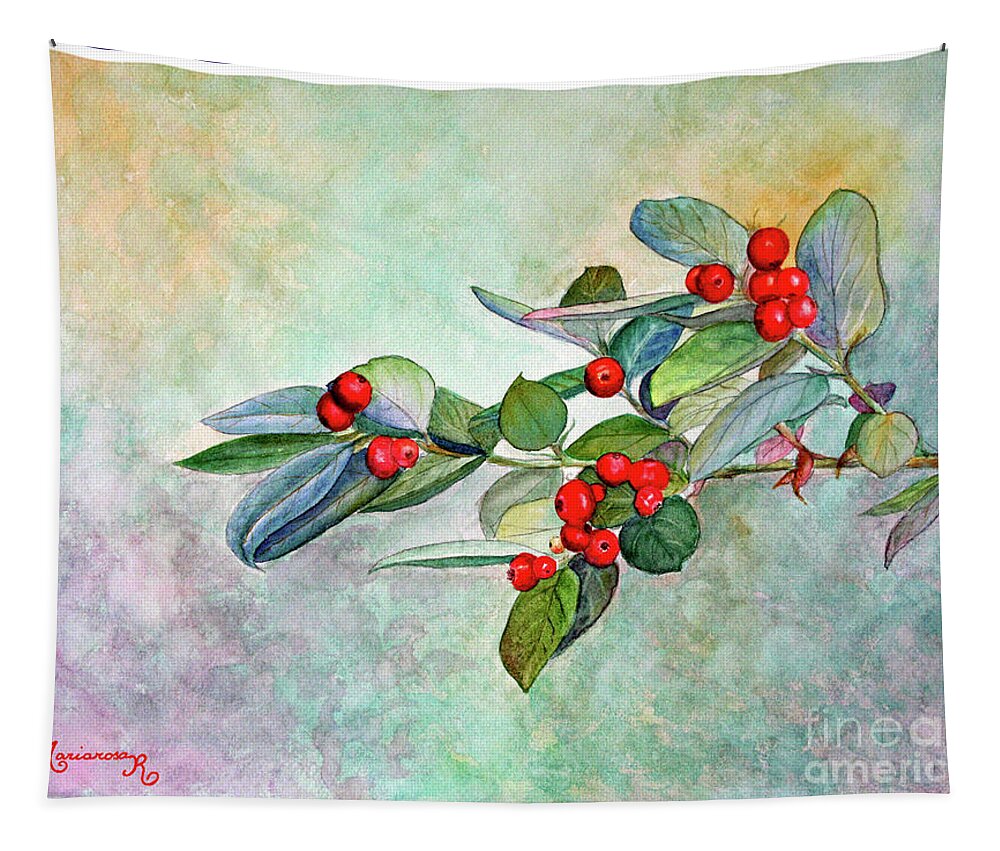 Art Tapestry featuring the painting Red Berries #2 by Mariarosa Rockefeller