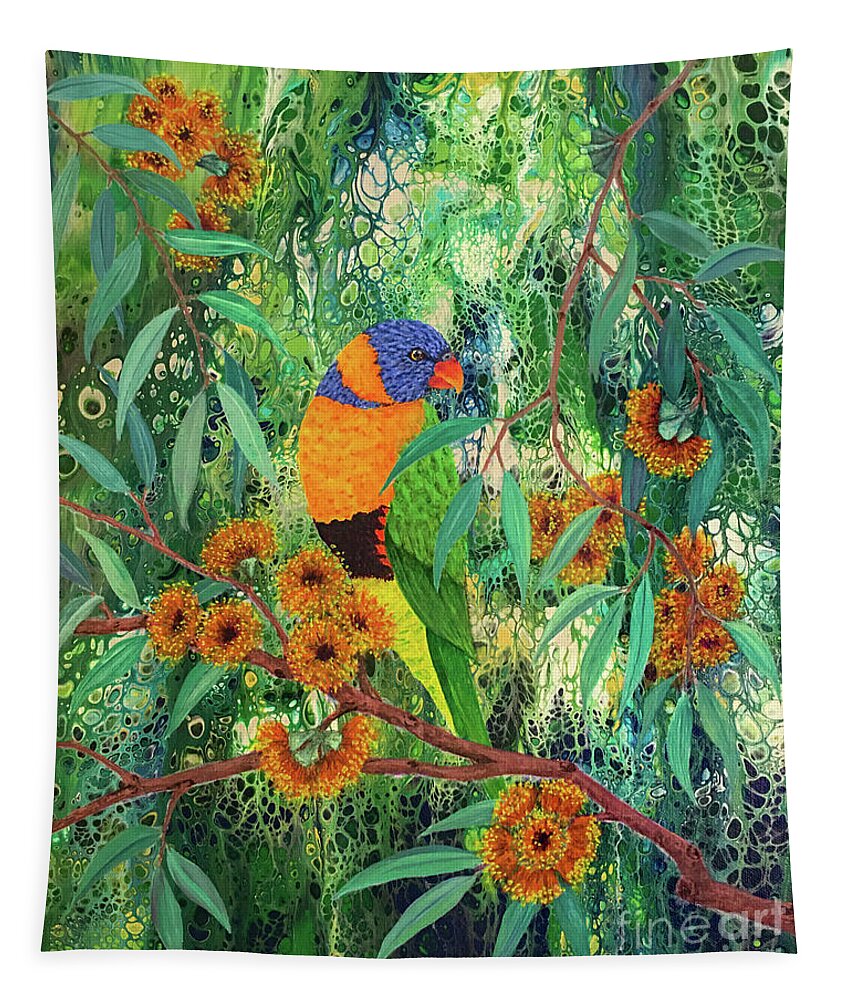 Lorikeet Tapestry featuring the painting Red-collared Lorikeet by Lucy Arnold