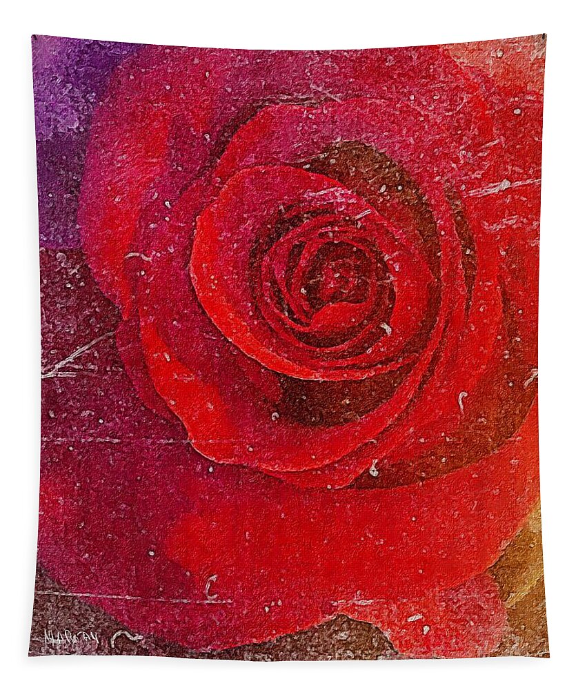 Brushstroke Tapestry featuring the digital art Red Rose #1 by Mariam Bazzi