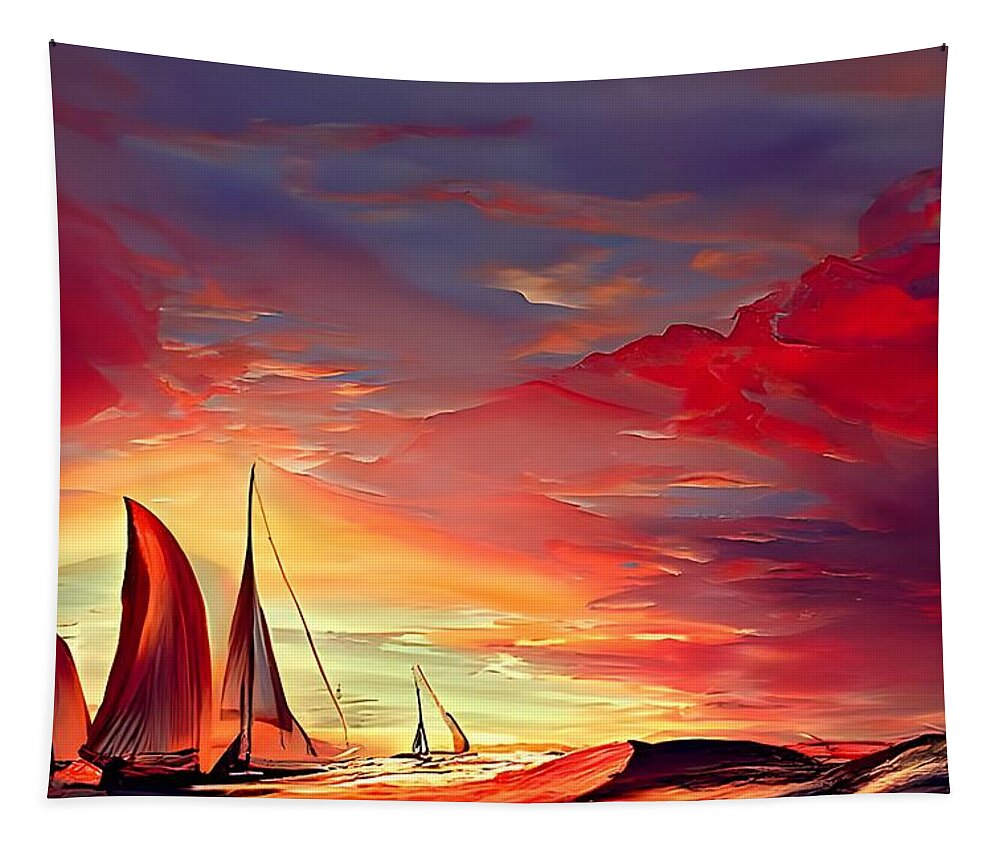 Digital Tapestry featuring the digital art Red Sails in the Sunset #1 by Beverly Read