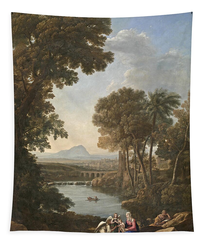 Claude Lorrain Tapestry featuring the painting Rest on the Flight into Egypt #1 by Claude Lorrain