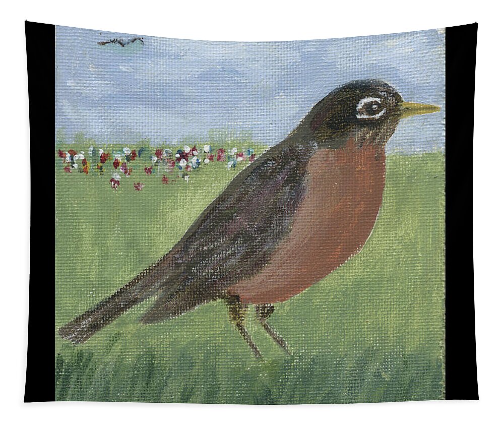 Bird Tapestry featuring the painting Robin by Tim Nyberg