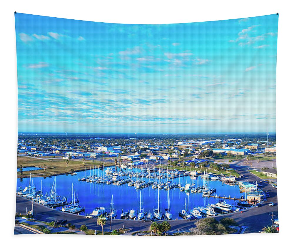Aerial Tapestry featuring the photograph Rockport Harbor #1 by Ty Husak