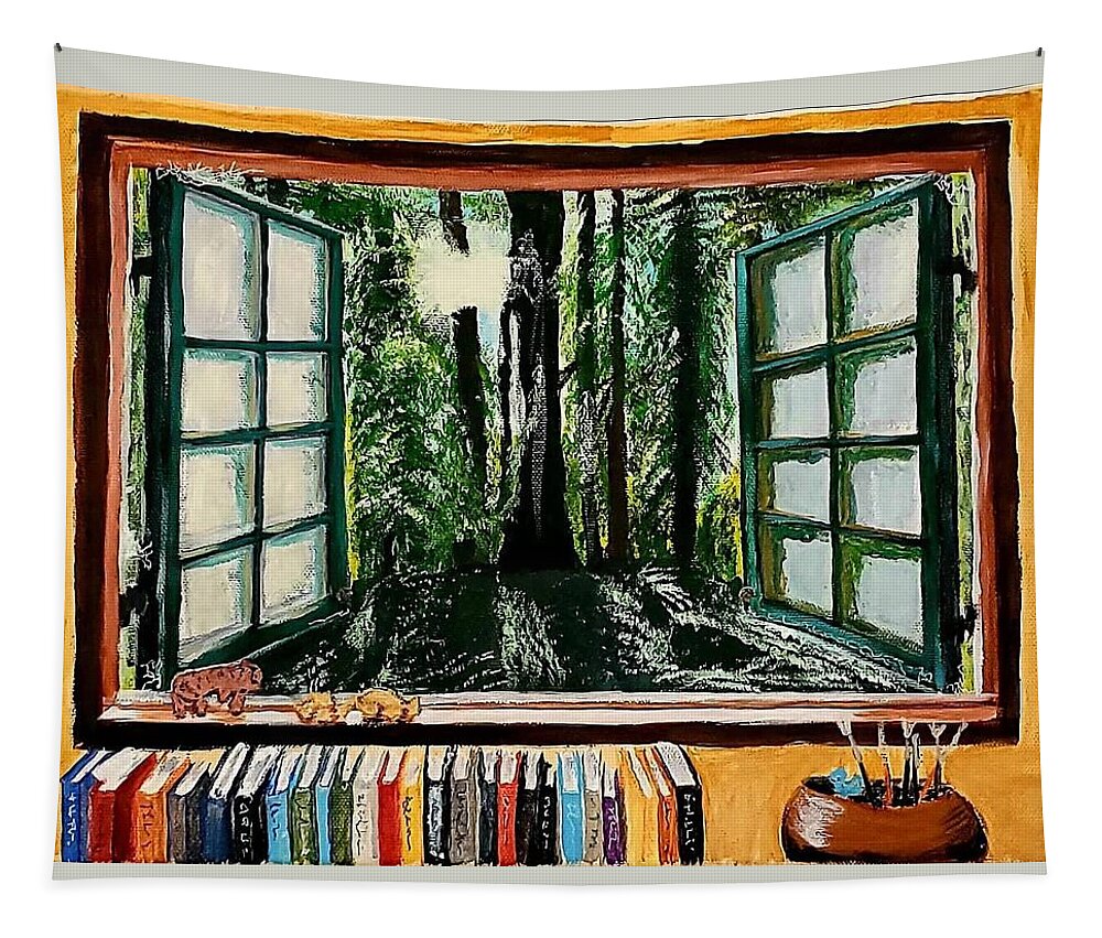 Window Tapestry featuring the painting Room with a View by Amy Kuenzie
