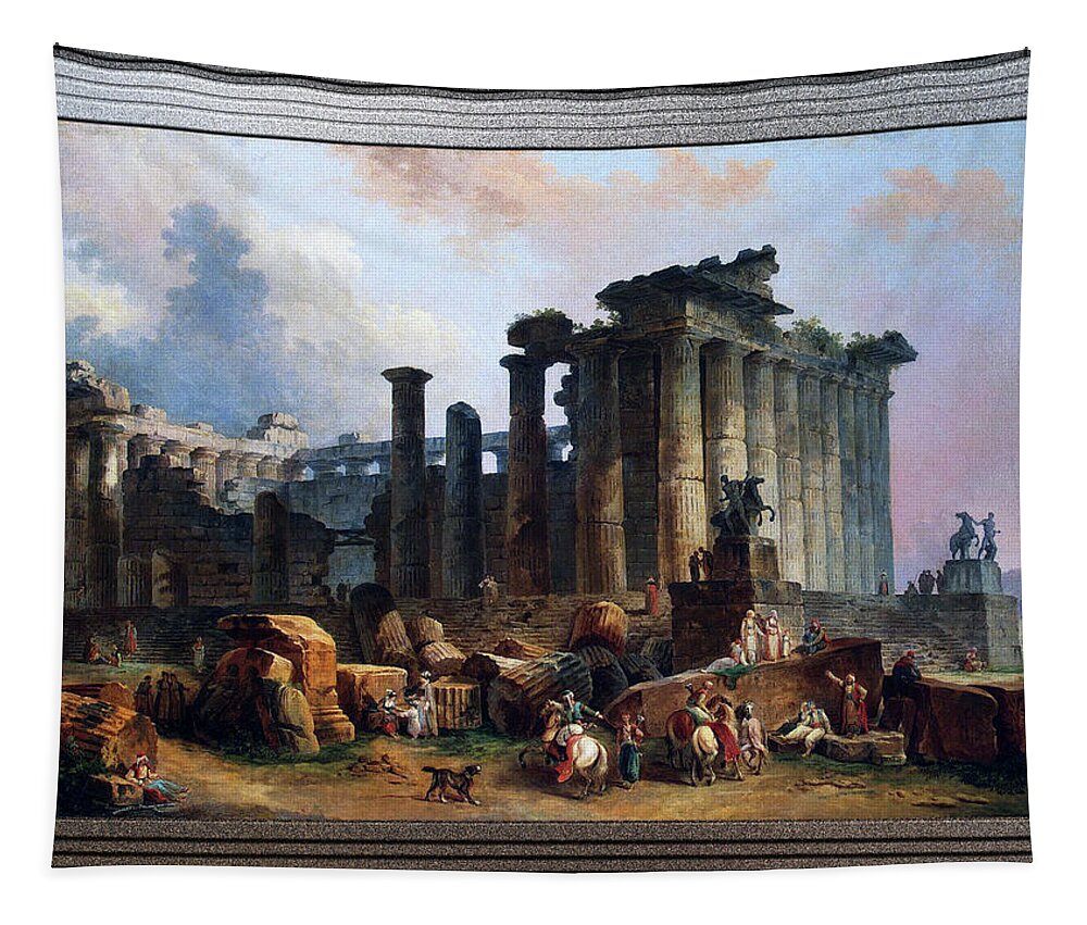 Ruins Of A Doric Temple Tapestry featuring the painting Ruins of a Doric Temple by Hubert Robert by Rolando Burbon