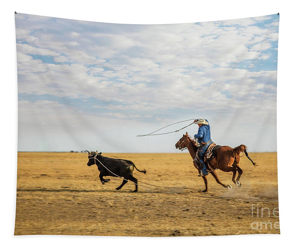 Utah Tapestry featuring the photograph Runaway Steer by Diane Diederich