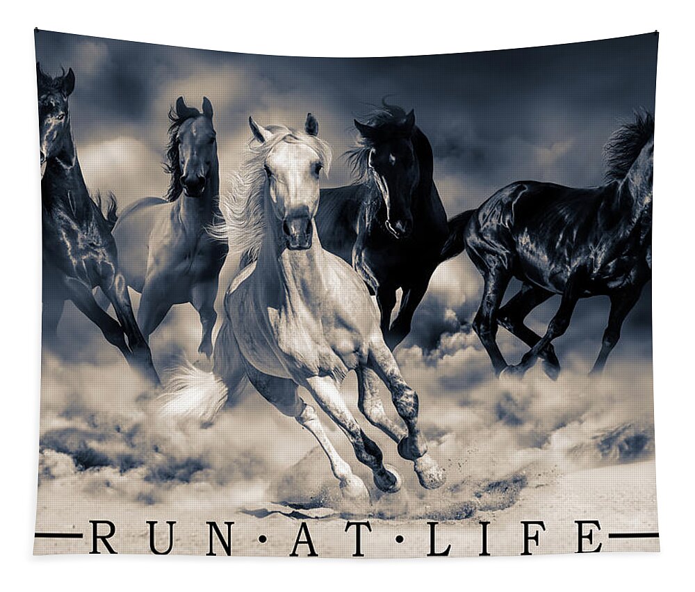 Running Horses Tapestry featuring the digital art Running Horses #1 by Steve Ladner