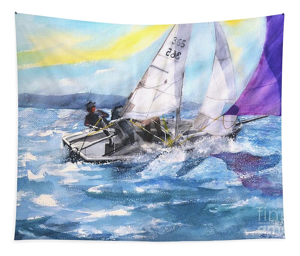 Sailing Tapestry featuring the painting Sailing fun #2 by Betty M M Wong