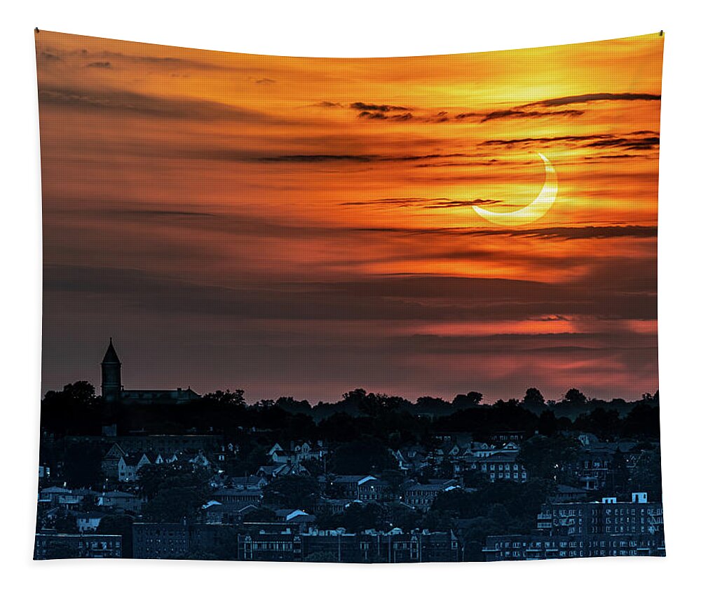 New York Tapestry featuring the photograph Solar eclipse over Yonkers by Kevin Suttlehan