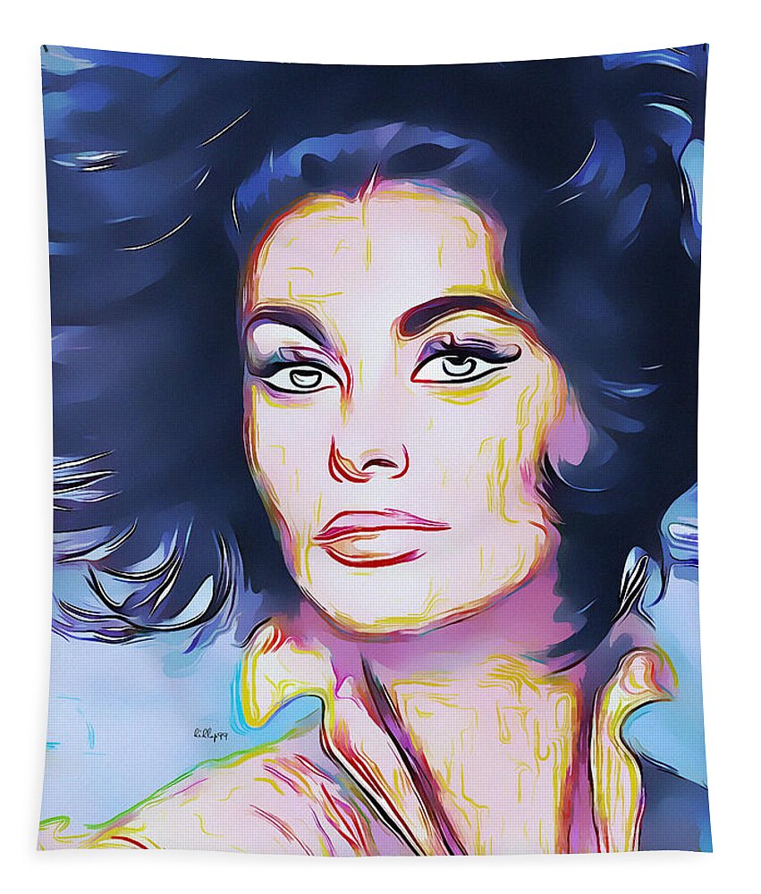 Watercolor Tapestry featuring the painting Sophia Loren portrait #1 by Nenad Vasic
