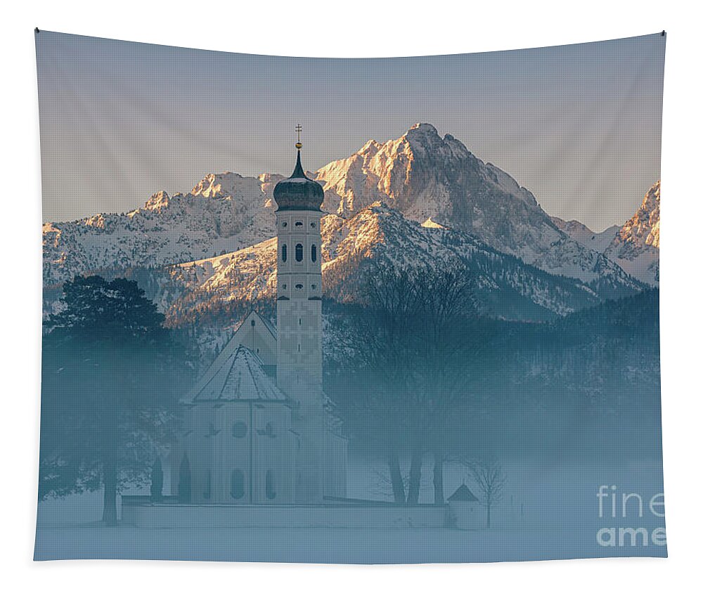St. Coloman Tapestry featuring the photograph St. Coloman Church in Winter 1 #1 by Henk Meijer Photography