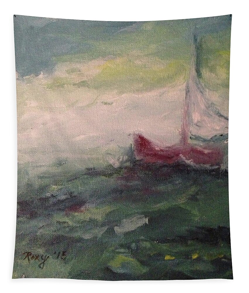 Impressionism Tapestry featuring the painting Stormy Sailboat by Roxy Rich