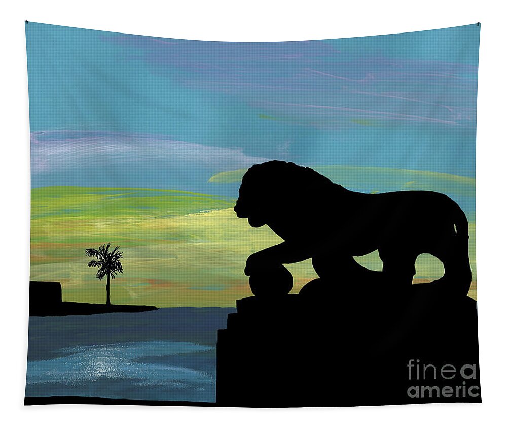 Lion Tapestry featuring the painting Sunrise At The Bridge Of Lions #1 by D Hackett