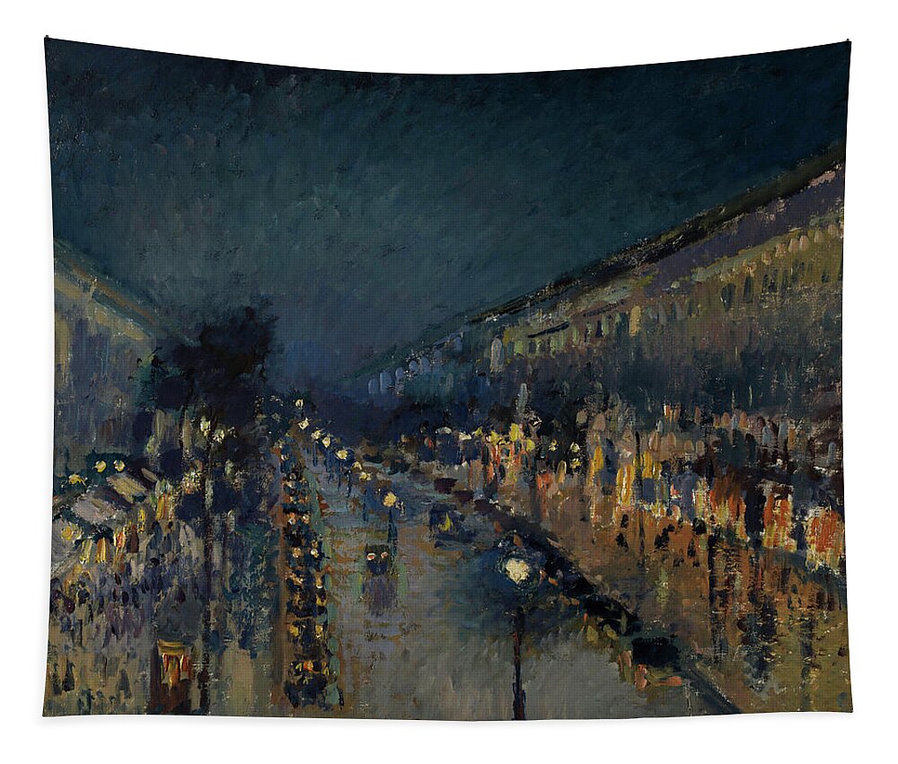 Boulevard Tapestry featuring the painting The Boulevard Montmartre at Night #1 by Camille Pissarro