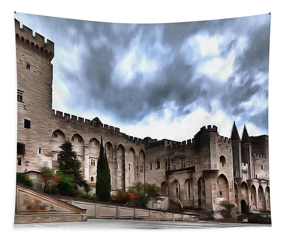 Southern France Tapestry featuring the digital art The Pope's palace in Avignon #1 by Gina Koch