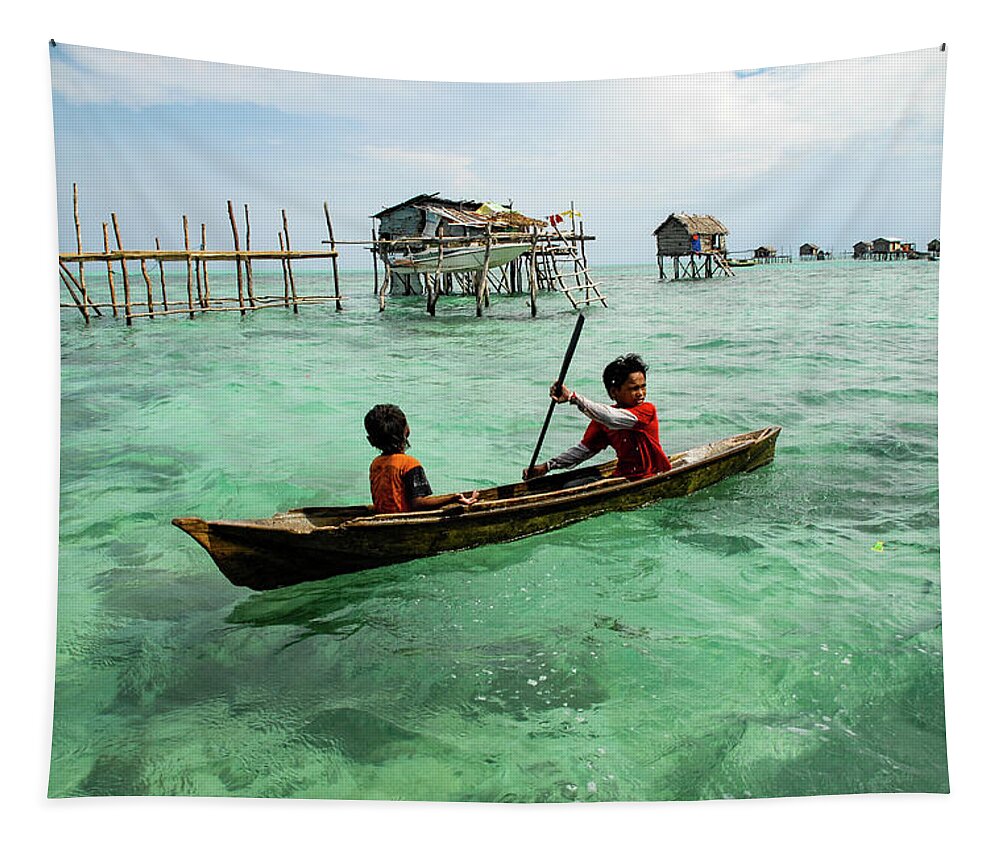 Sea Tapestry featuring the photograph Neptune's Children - Sea Gypsy Village, Sabah. Malaysian Borneo by Earth And Spirit