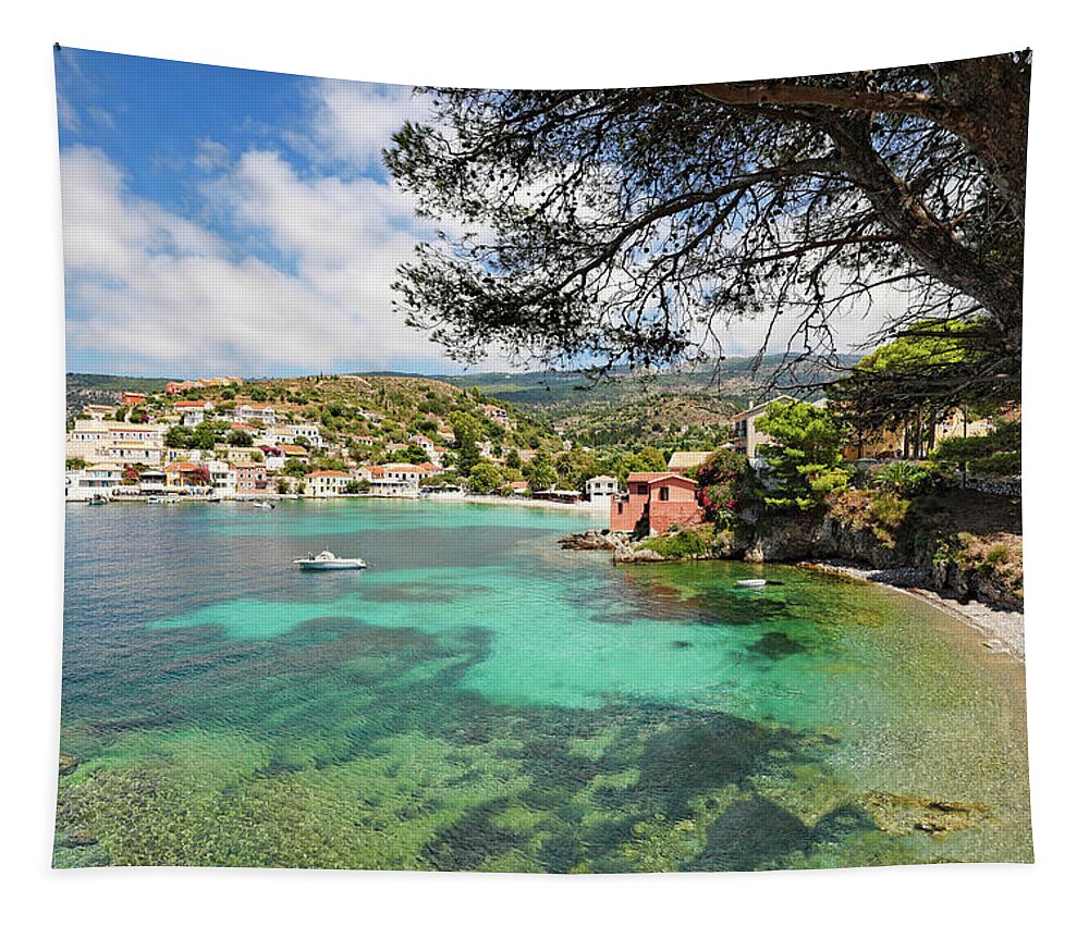 Assos Tapestry featuring the photograph The village Assos in Kefalonia, Greece #1 by Constantinos Iliopoulos