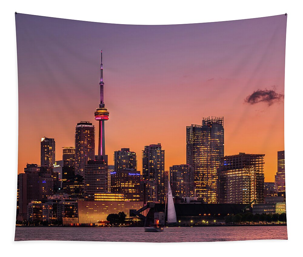 Polson Pier Tapestry featuring the photograph Toronto Harbour Sunset #2 by Dee Potter