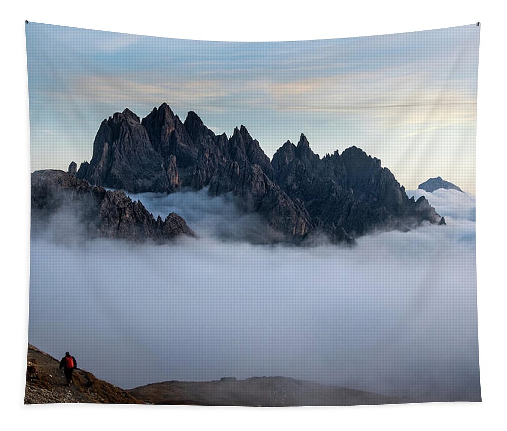 Dolomites Tapestry featuring the photograph Mountain peaks above the clouds by Michalakis Ppalis