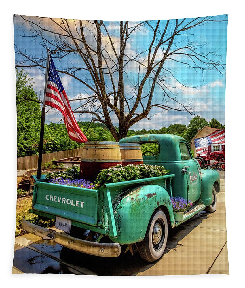 Buckley Tapestry featuring the photograph Vintage Chevrolet at Buckley Vineyards #1 by Debra and Dave Vanderlaan