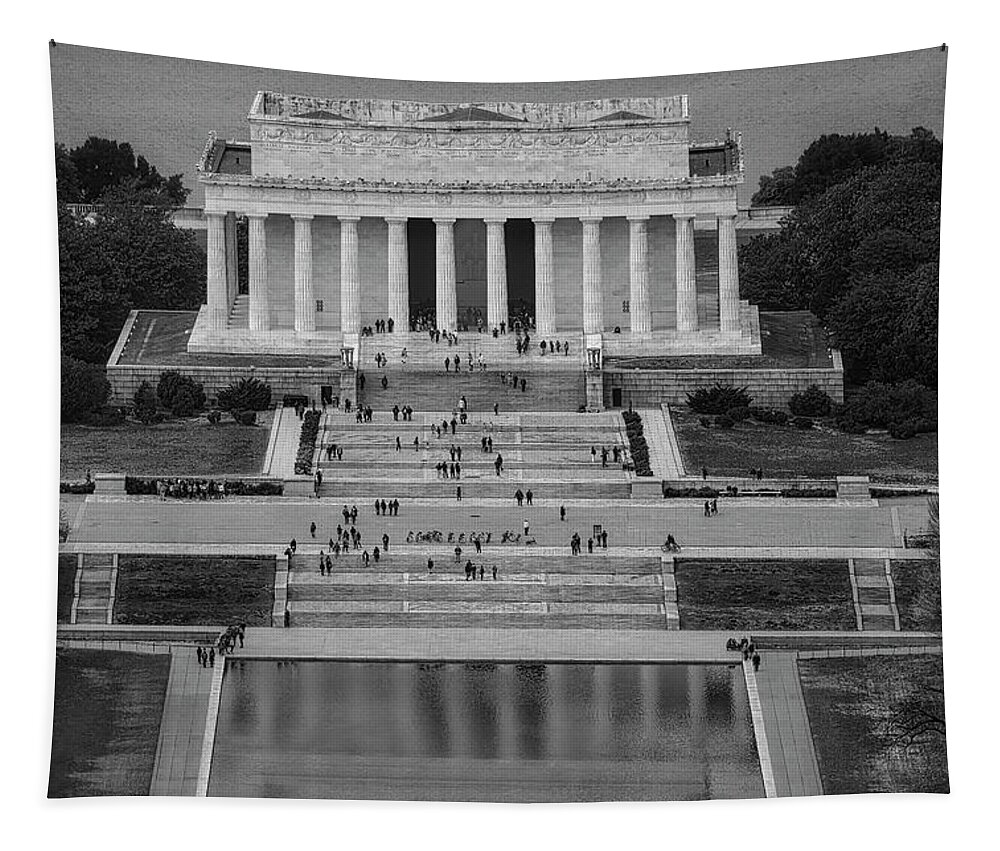 Washington Dc Tapestry featuring the photograph Washington DC Memorials Aerial BW #1 by Susan Candelario