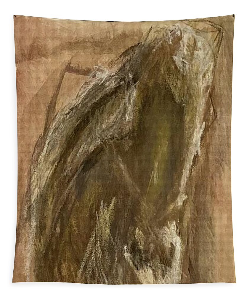 Oil Pastel Tapestry featuring the painting Wrapped figure in brown #1 by David Euler