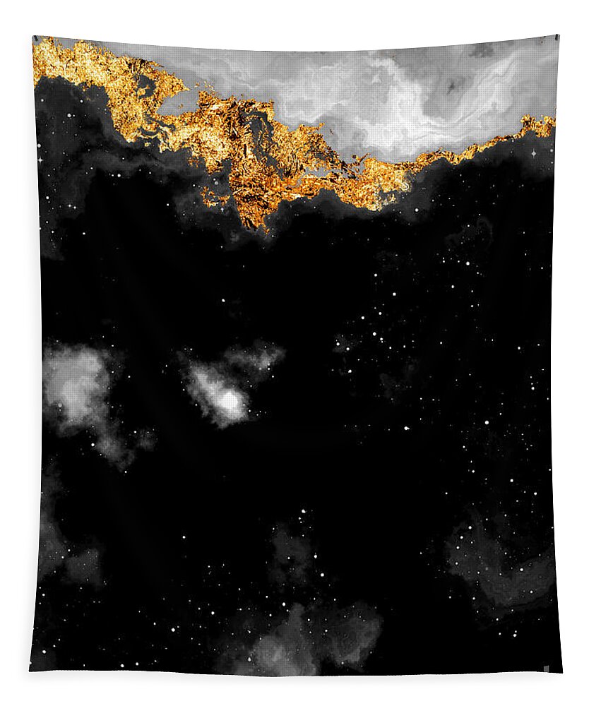 Holyrockarts Tapestry featuring the mixed media 100 Starry Nebulas in Space Black and White Abstract Digital Painting 119 by Holy Rock Design