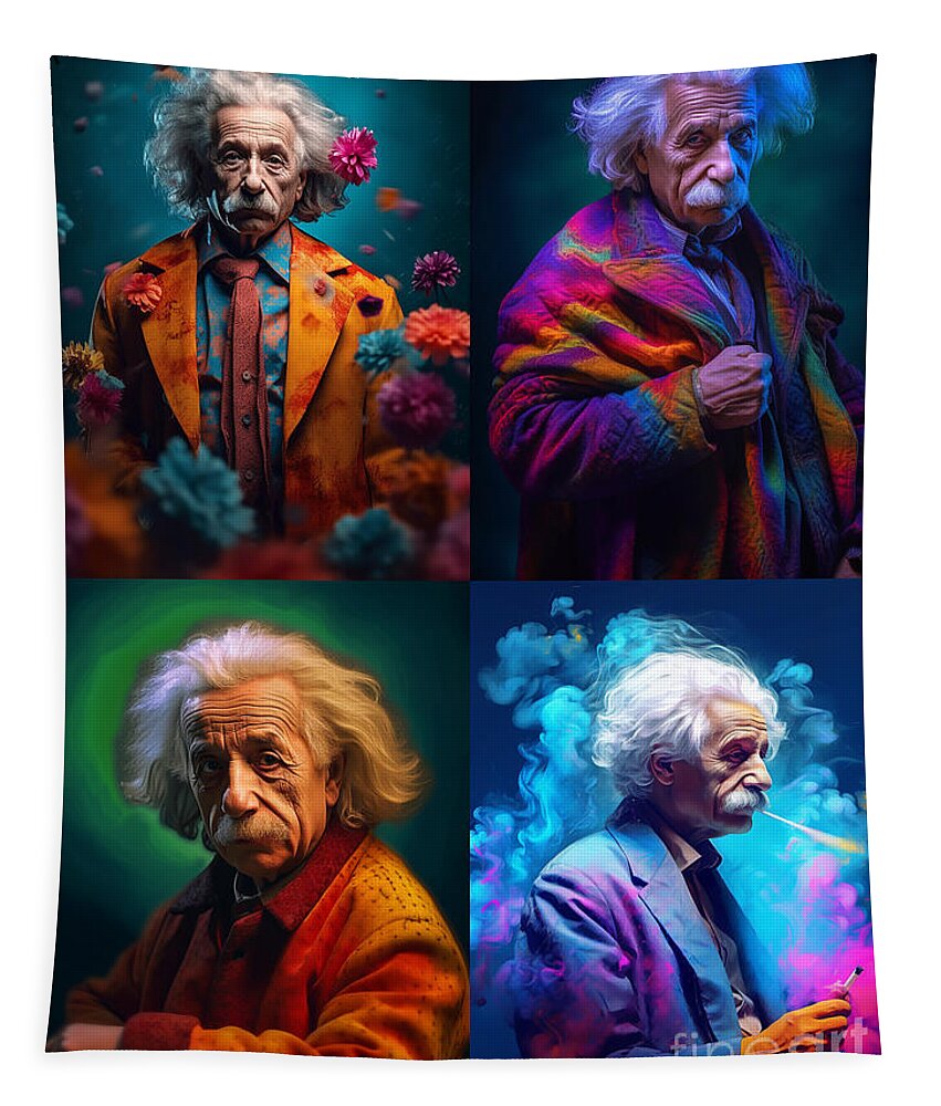 Albert Einstein Surreal Cinematic Minimalistic Art Tapestry featuring the painting Albert einstein Surreal Cinematic Minimalistic  by Asar Studios #12 by Celestial Images