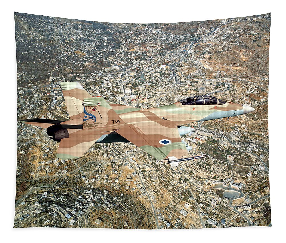Super Hornet Tapestry featuring the digital art 12. F/A-18FI Israeli Super Hornet by Custom Aviation Art