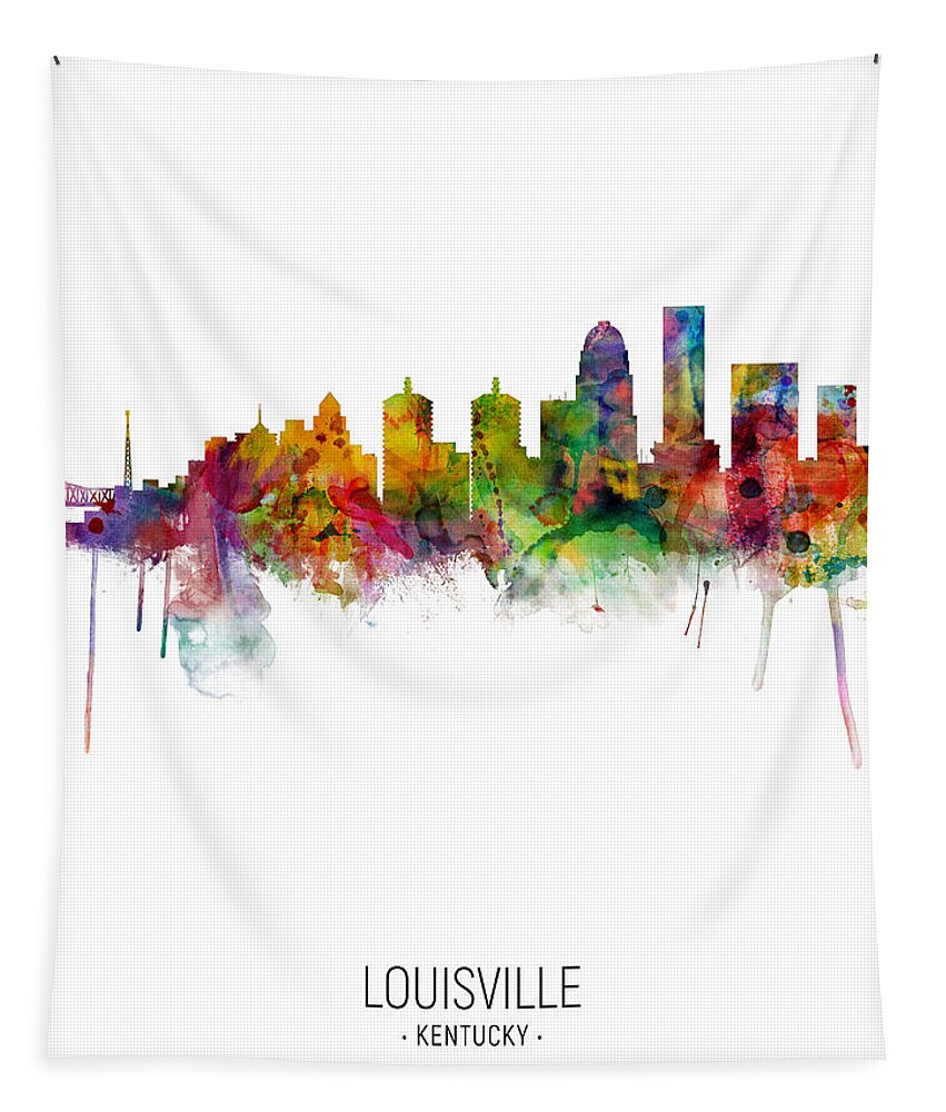 Louisville Tapestry featuring the digital art Louisville Kentucky City Skyline #12 by Michael Tompsett
