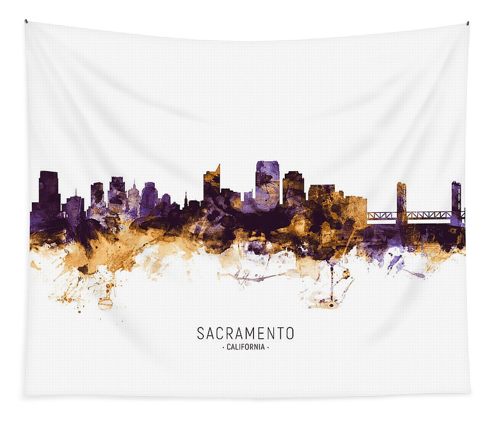 Sacramento Tapestry featuring the digital art Sacramento California Skyline #12 by Michael Tompsett