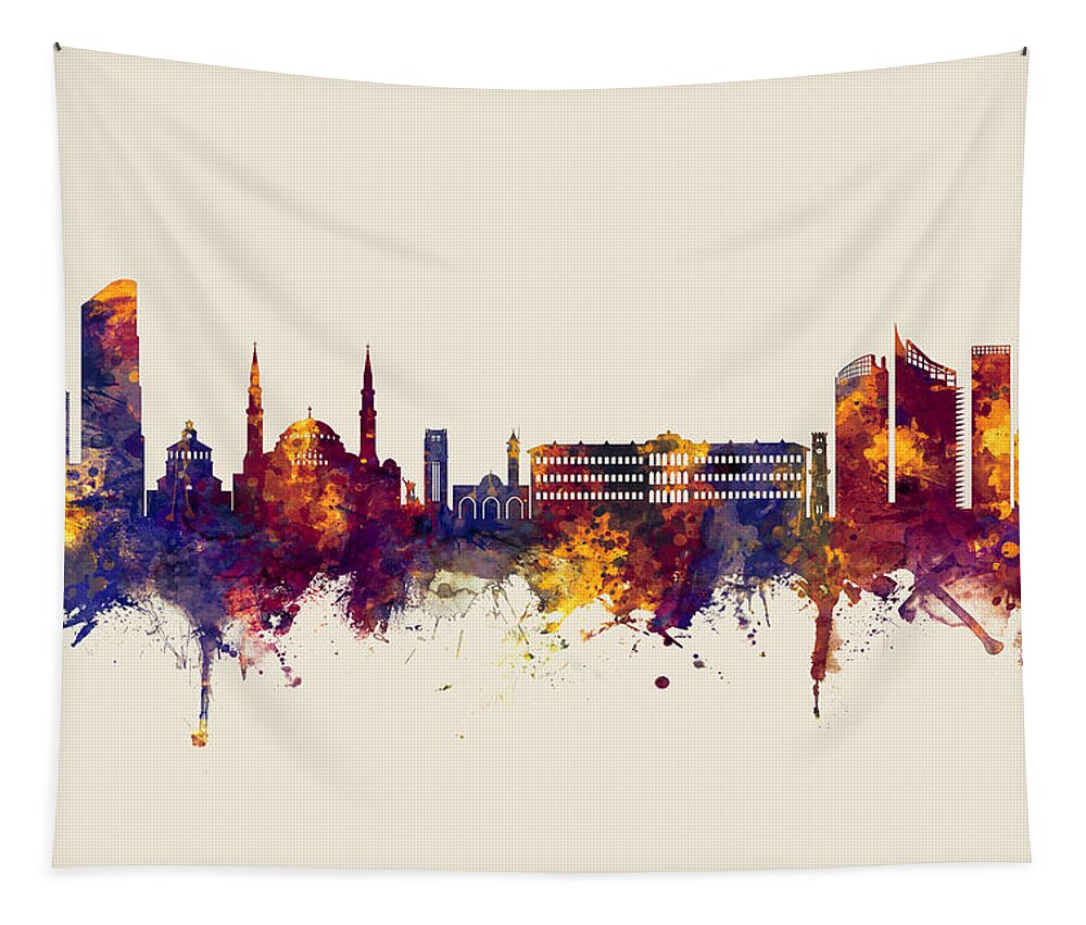 Beirut Tapestry featuring the digital art Beirut Lebanon Skyline #13 by Michael Tompsett