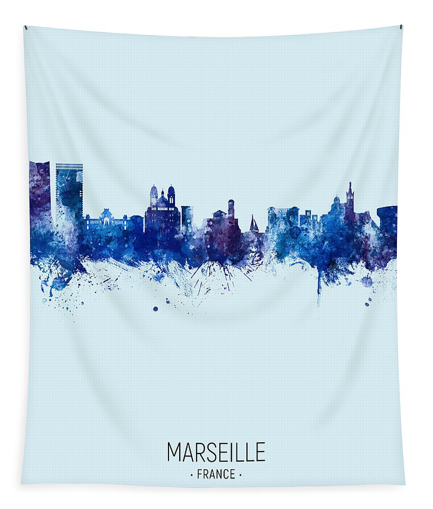 Marseille Tapestry featuring the digital art Marseille France Skyline #15 by Michael Tompsett