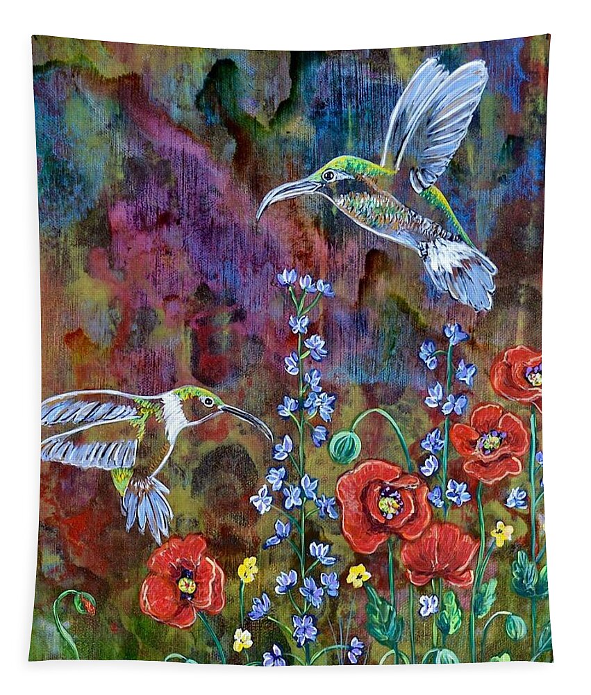 Hummingbirds Tapestry featuring the painting Hummers Paradise by Melissa Torres