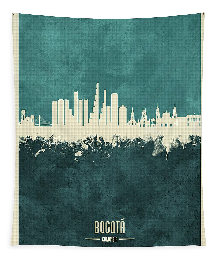 Bogotá Tapestry featuring the digital art Bogota Colombia Skyline #16 by Michael Tompsett