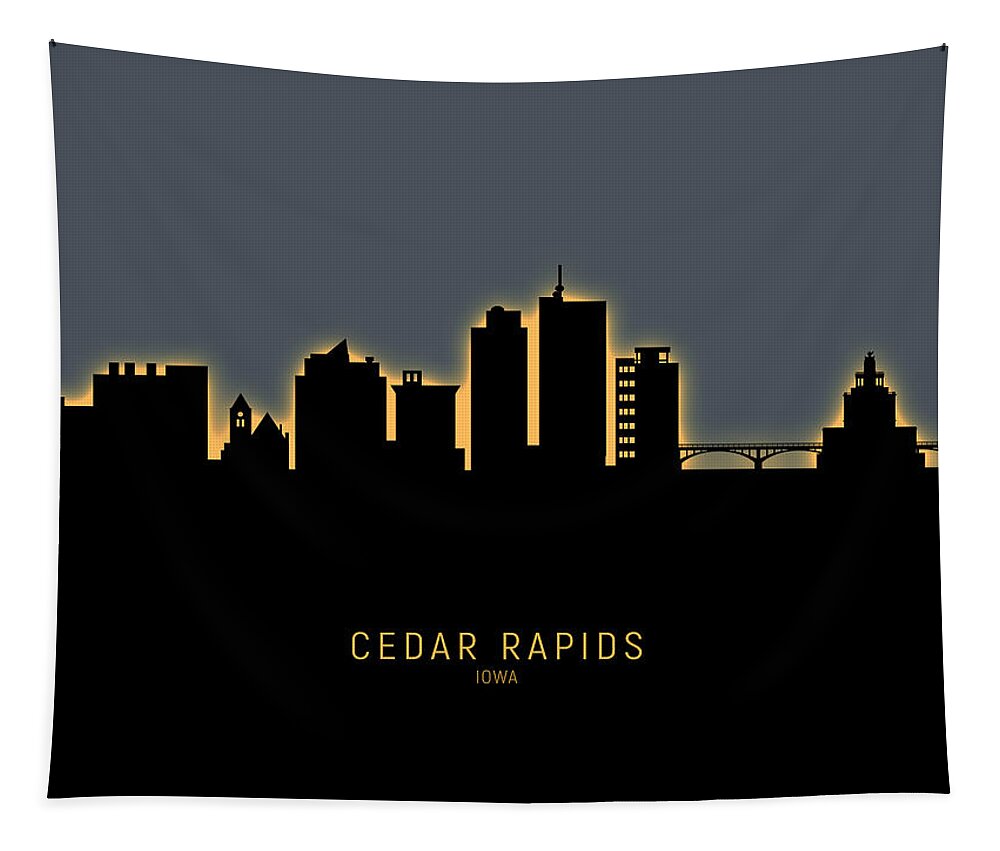 Cedar Rapids Tapestry featuring the digital art Cedar Rapids Iowa Skyline #16 by Michael Tompsett