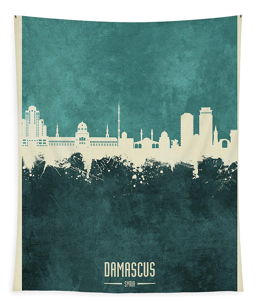 Damascus Tapestry featuring the digital art Damascus Syria Skyline by Michael Tompsett