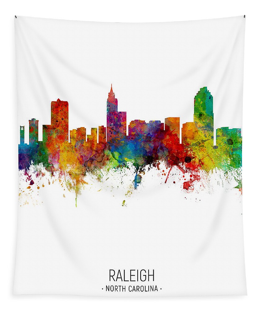 Raleigh Tapestry featuring the digital art Raleigh North Carolina Skyline #16 by Michael Tompsett