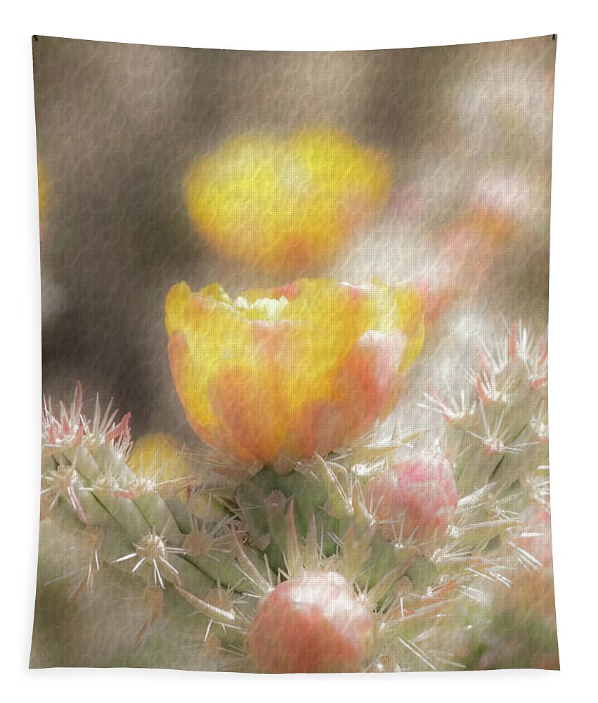 Cactus Tapestry featuring the photograph 1626 Watercolor Cactus Blossom by Kenneth Johnson