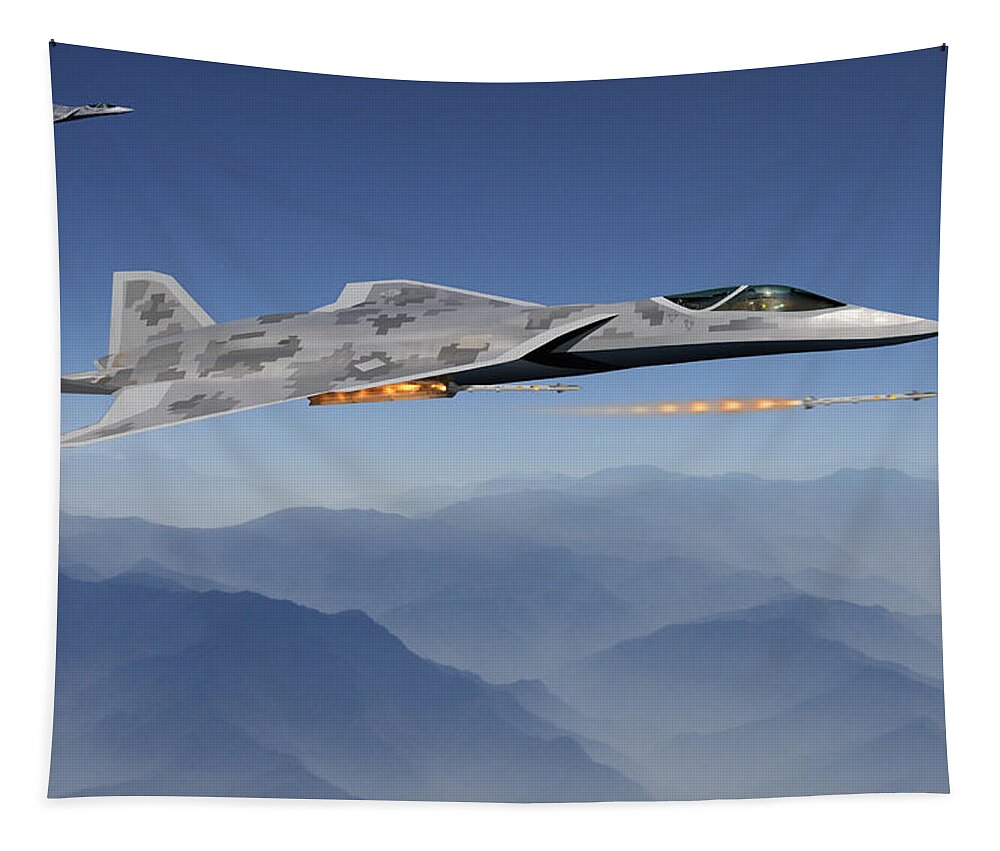 Lmt Tapestry featuring the digital art Lockheed LMT Raven II by Custom Aviation Art