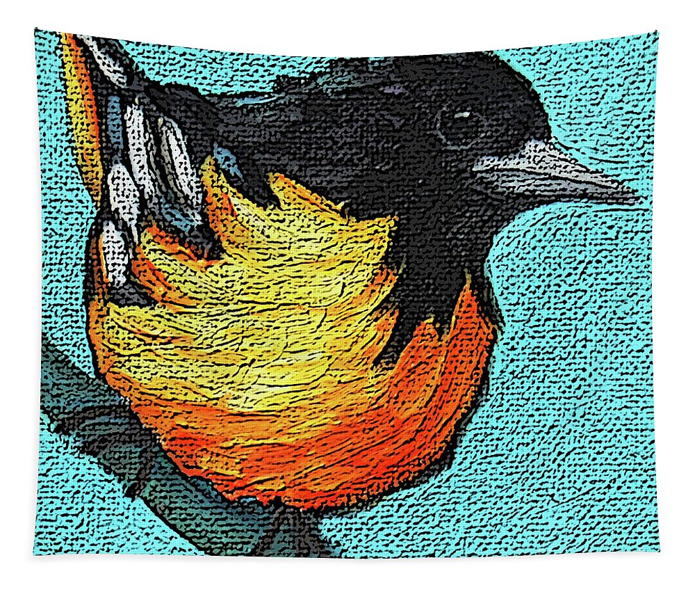 Bird Tapestry featuring the painting 17 Oriole by Victoria Page