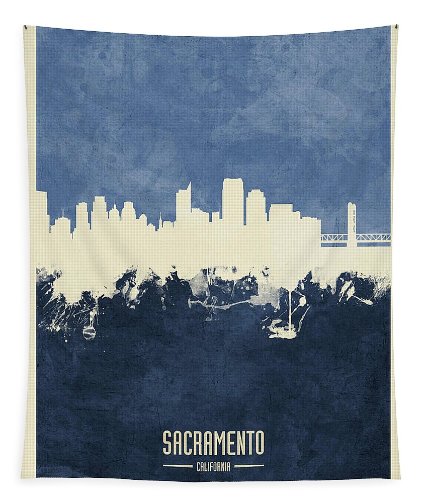 Sacramento Tapestry featuring the digital art Sacramento California Skyline #17 by Michael Tompsett